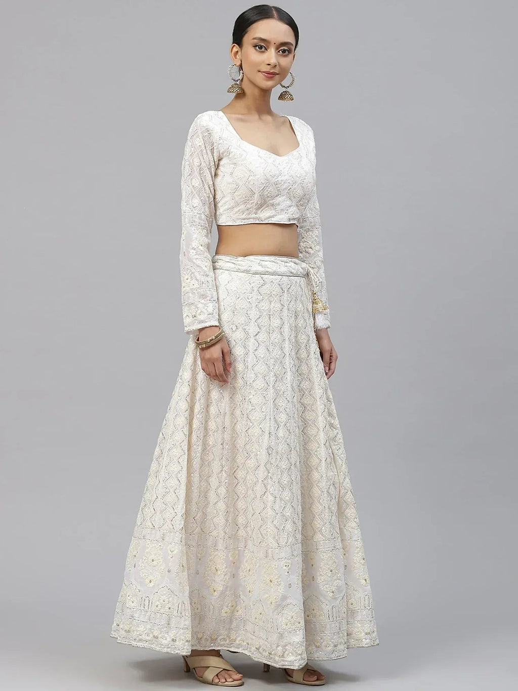 Tulsi Art Impressive White Sequins Bridesmaid Monochrome Lehenga Choli | Grocsy