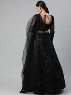 Tulsi Art Black Embroidered Sequinned Semi-Stitched Myntra Lehenga & Blouse With Dupatta | Grocsy
