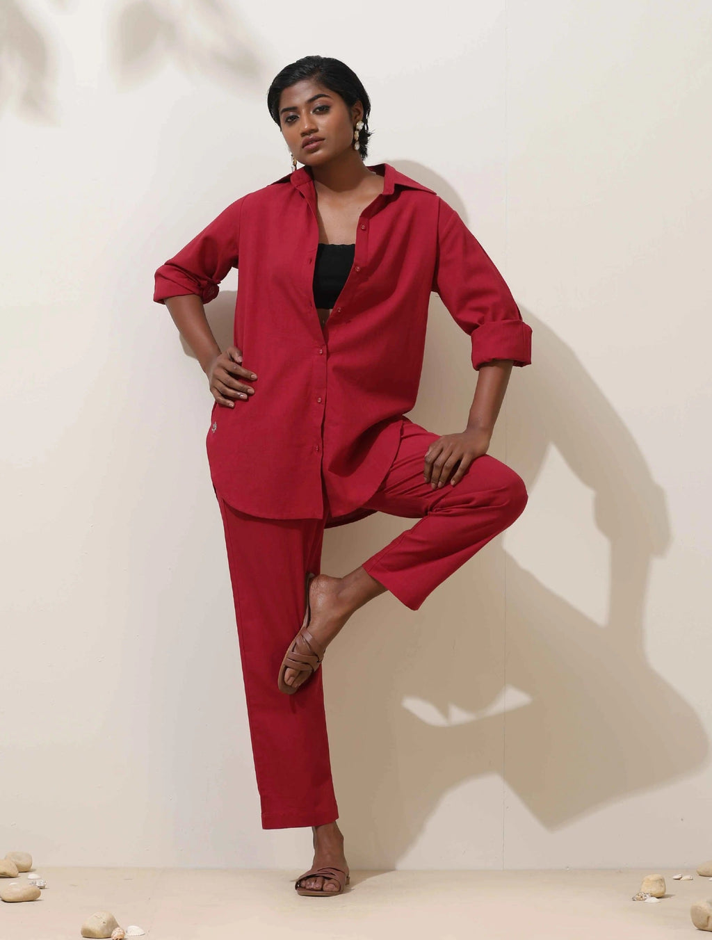 trueBrowns Maroon Cotton Linen Co-Ord Set | Grocsy