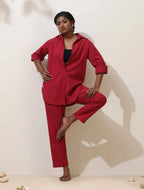 trueBrowns Maroon Cotton Linen Co-Ord Set | Grocsy