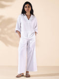 trueBrowns White Cotton Dobby V-Neck Co-ord Set | Grocsy