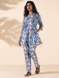 trueBrowns Blue Cotton Ikat Relaxed Co-ord Set | Grocsy