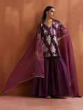trueBrowns Purple Metallic Sharara Dupatta Set | Grocsy