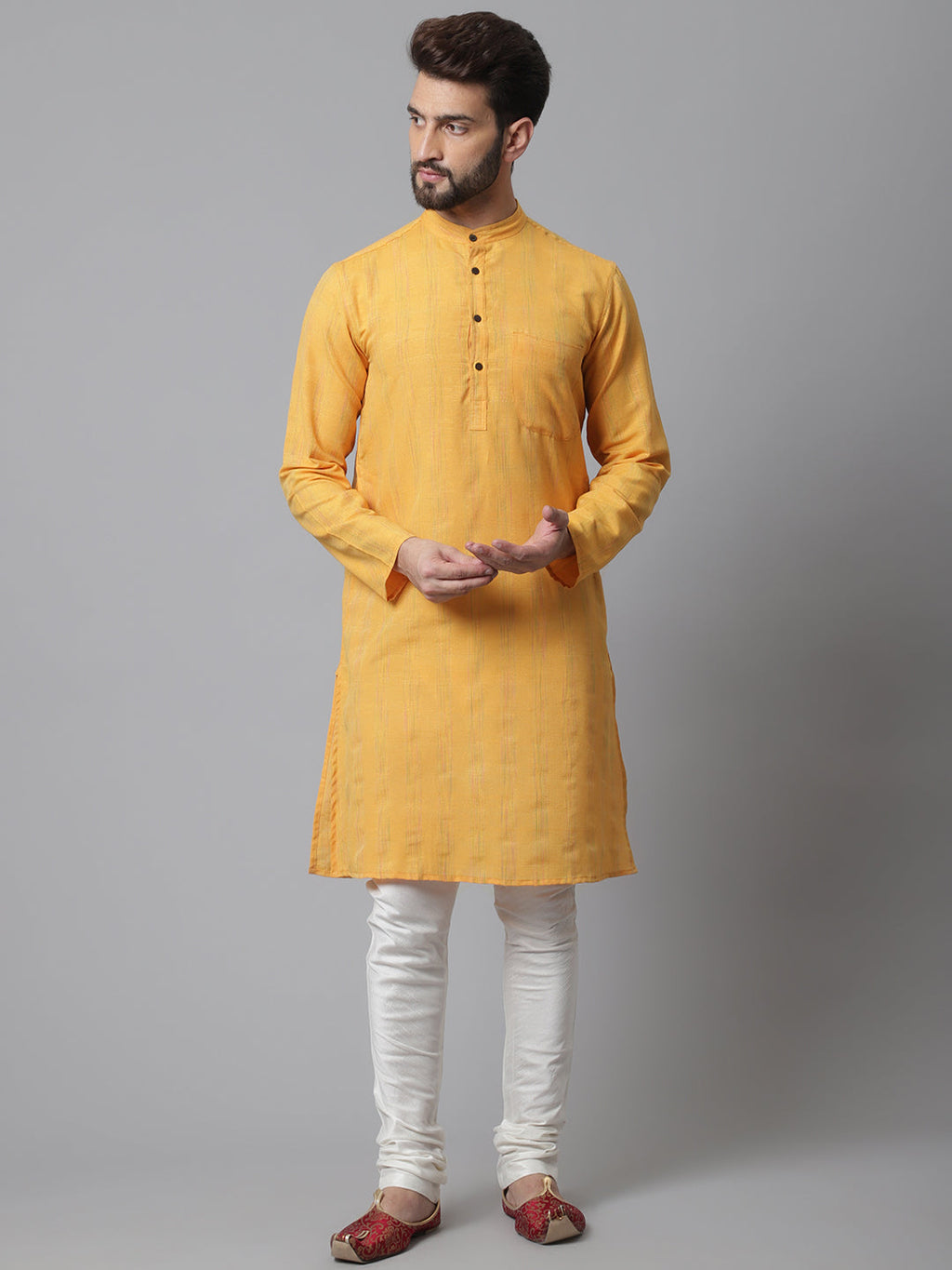 Even Apparels Yellow Kurta With Band Collar | Grocsy