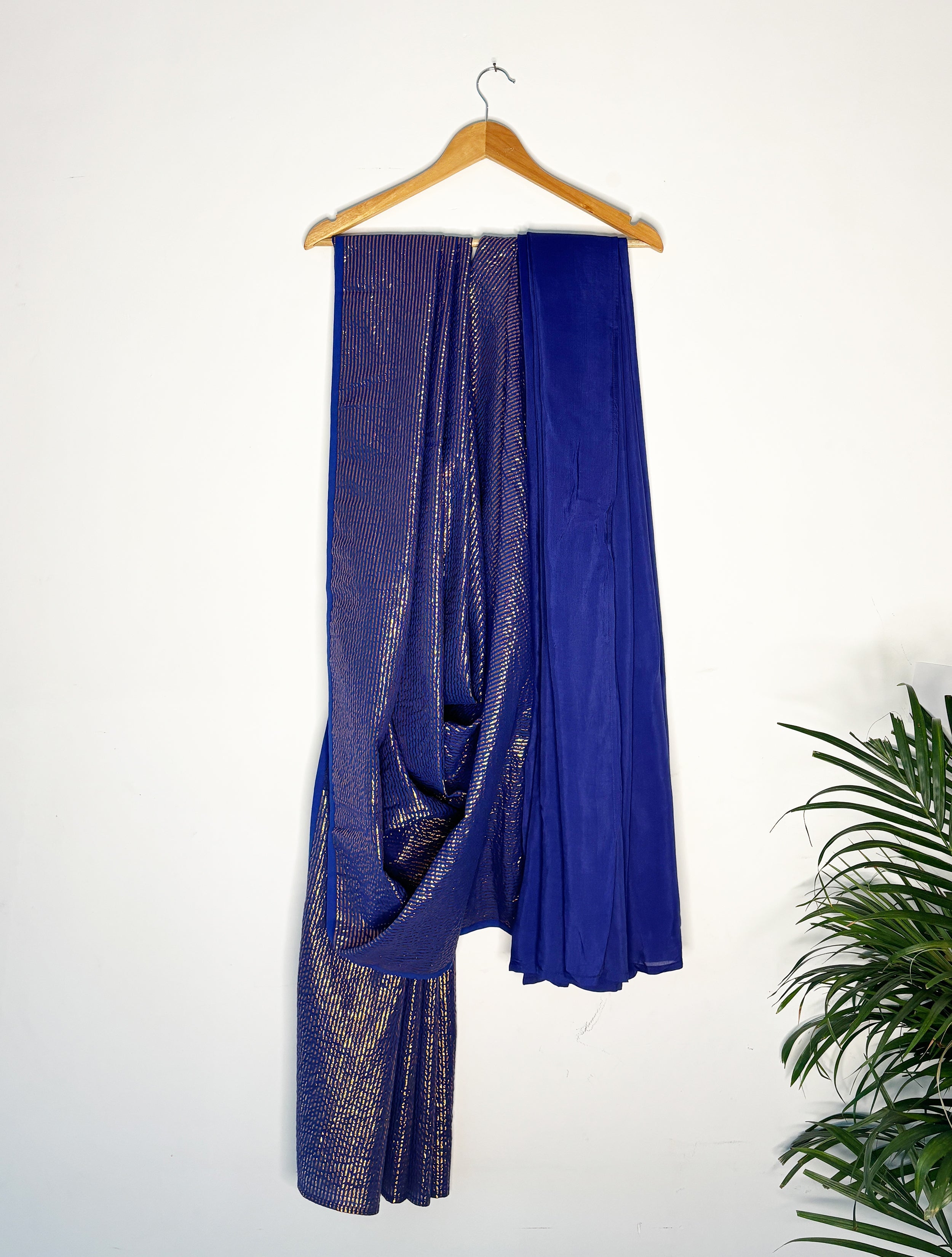 trueBrowns Electric Blue Metallic Saree | Grocsy