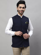 Even Apparels Men's Blue Pure Wool Nehru Jacket | Grocsy