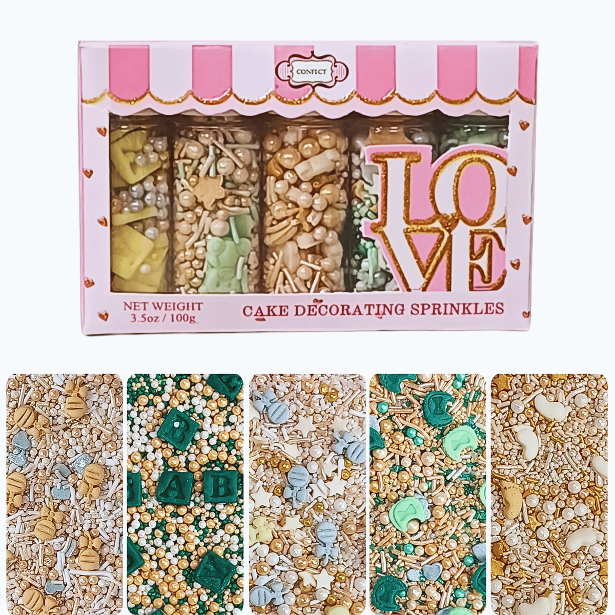 Confect Baby Shower Sprinkles | Gender Reveal Sprinkles Pack of 5 (BABY SHOWER -02) | Grocsy