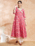 InWeave Women's Pink Patola Printed Gota Embroidered Anarkali Kurta | Grocsy