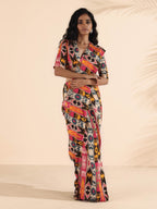 trueBrowns Cola Pink Muslin Ikat Saree | Grocsy