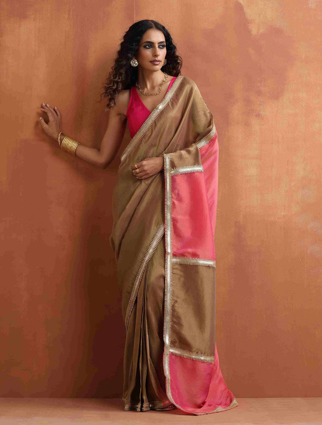 trueBrowns Bronze Tissue Ready To Wear Saree | Grocsy