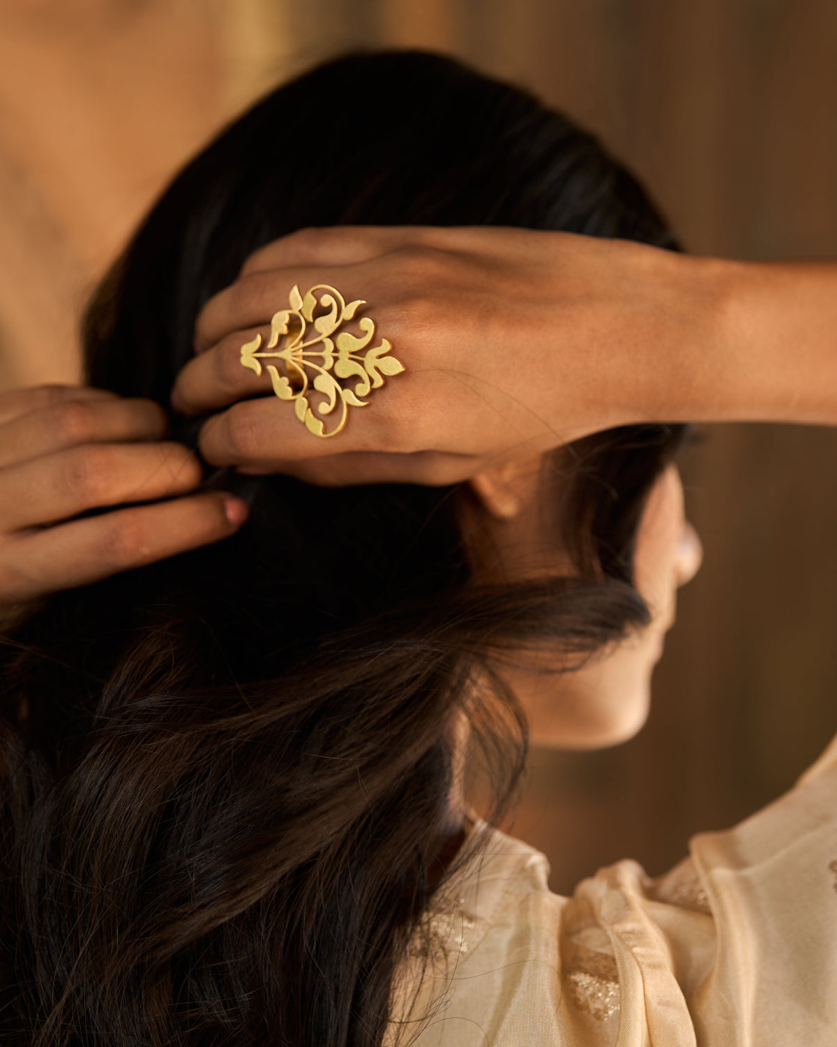 trueBrowns Gold-Polished Leaf Ring | Grocsy