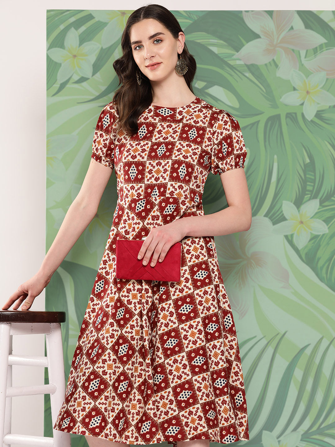 InWeave Women's Maroon Square Dress | Grocsy