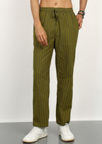Fabmade Olive Stripe Linen Trouser | Grocsy