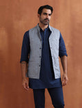 trueBrowns Men's Blue Chanderi Reversible Nehru Jacket | Grocsy