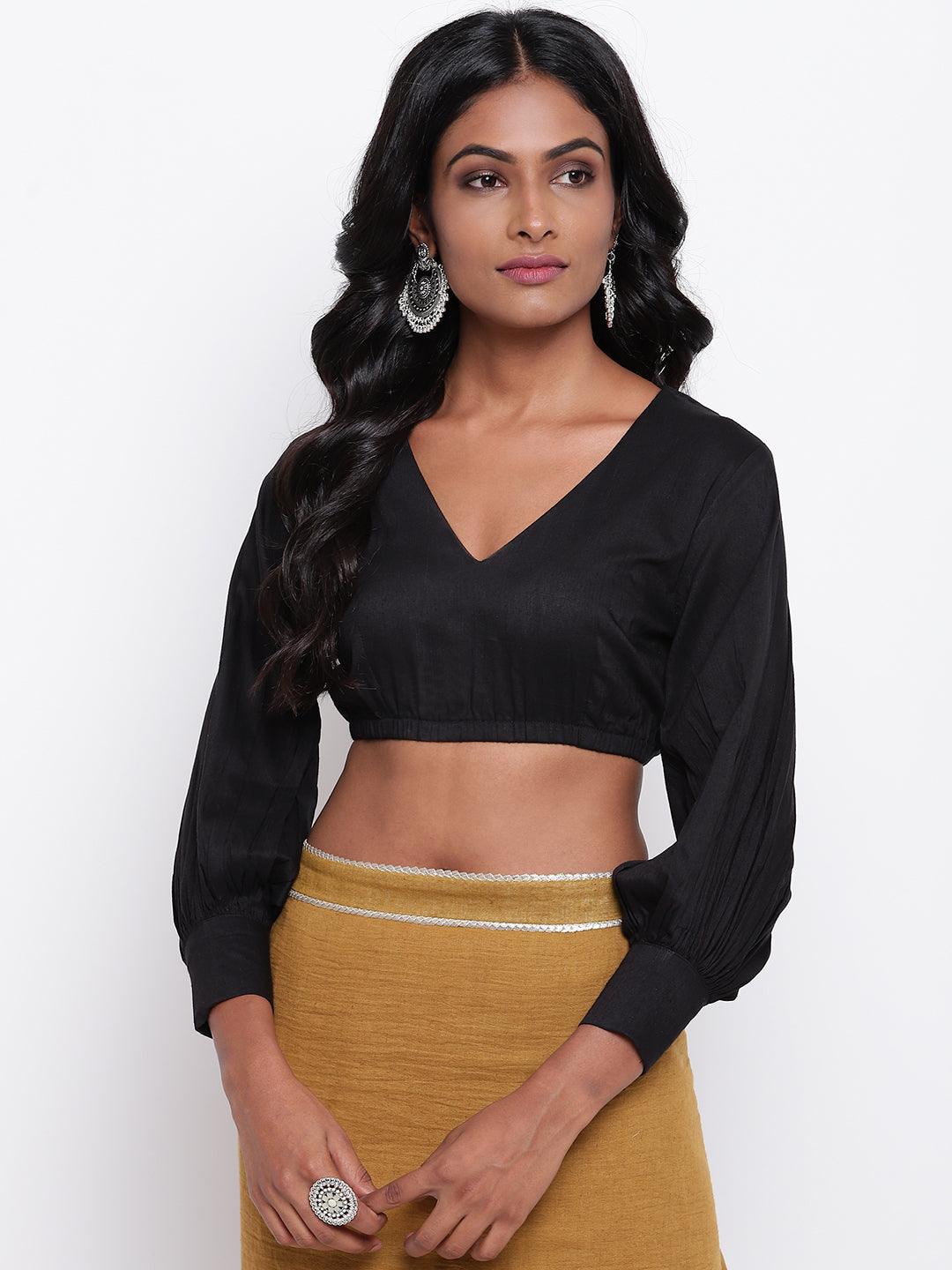 trueBrowns Black Gathered Sleeve Top | Grocsy
