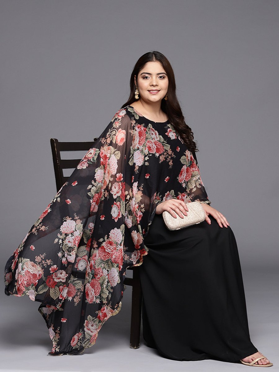 Ahalyaa Plus Size Boat Neck Maxi Ethnic Dress | Grocsy