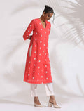 trueBrowns Orange Cotton Floral Embroidered Kurta Set | Grocsy
