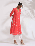 trueBrowns Orange Cotton Floral Embroidered Kurta Set | Grocsy