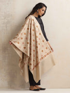 trueBrowns Beige Geometric Embroidered Woollen Stole | Grocsy