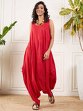 InWeave Red Round Sleeveless Jumpsuit | Grocsy