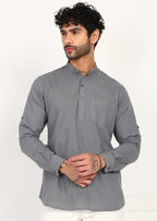 Fabmade Ash Grey Linen Short Kurta | Grocsy