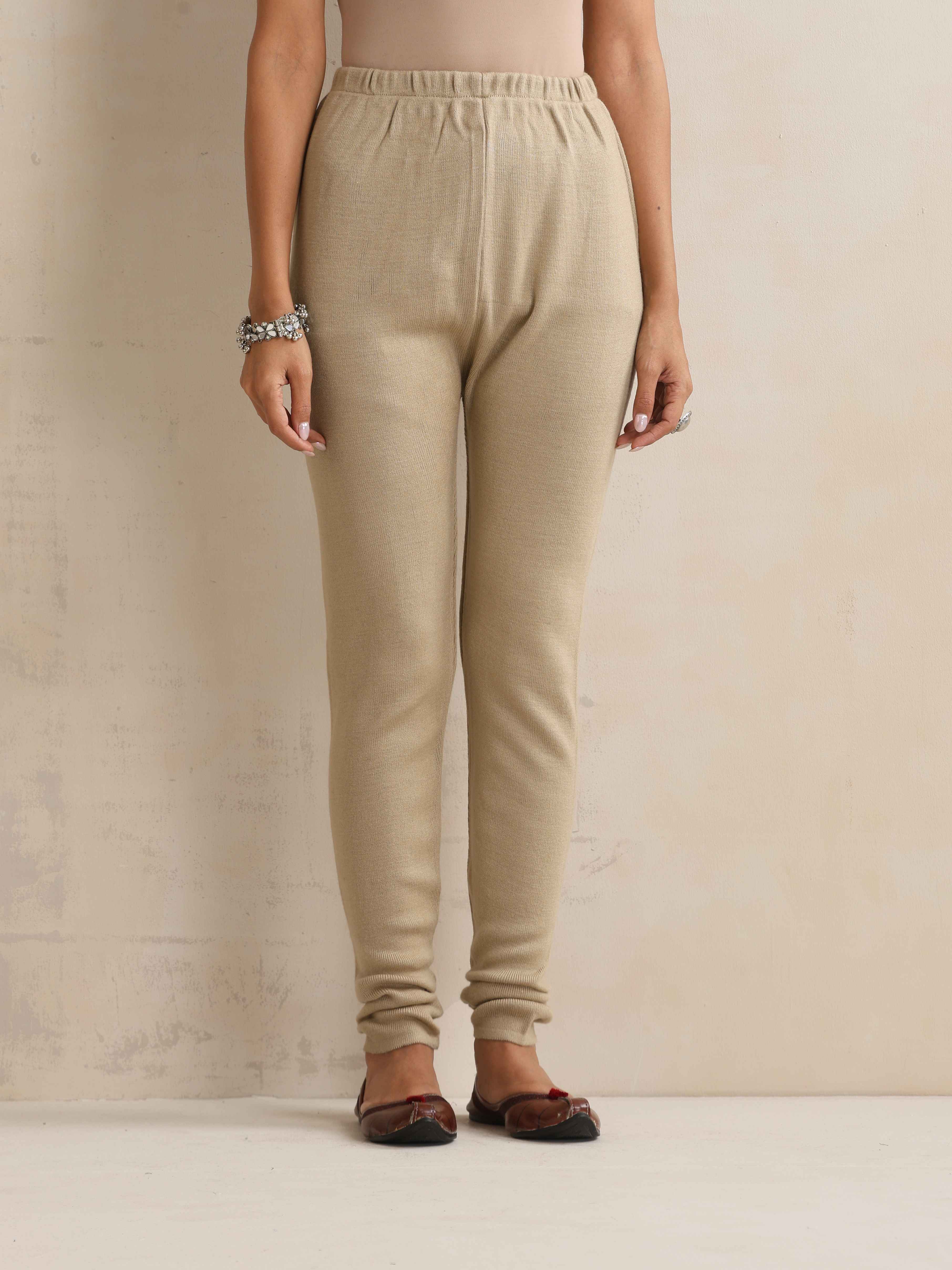 trueBrowns Beige Woollen Leggings | Grocsy