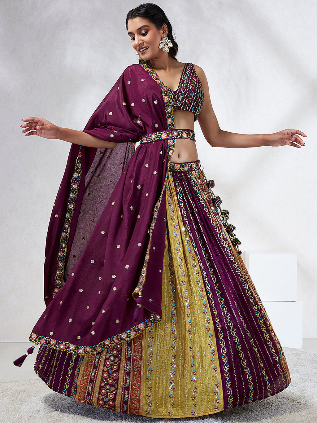 House of Panchhi Green Pure Georgette Sequins And Thread Embroidery Lehenga Choli & Dupatta | Grocsy