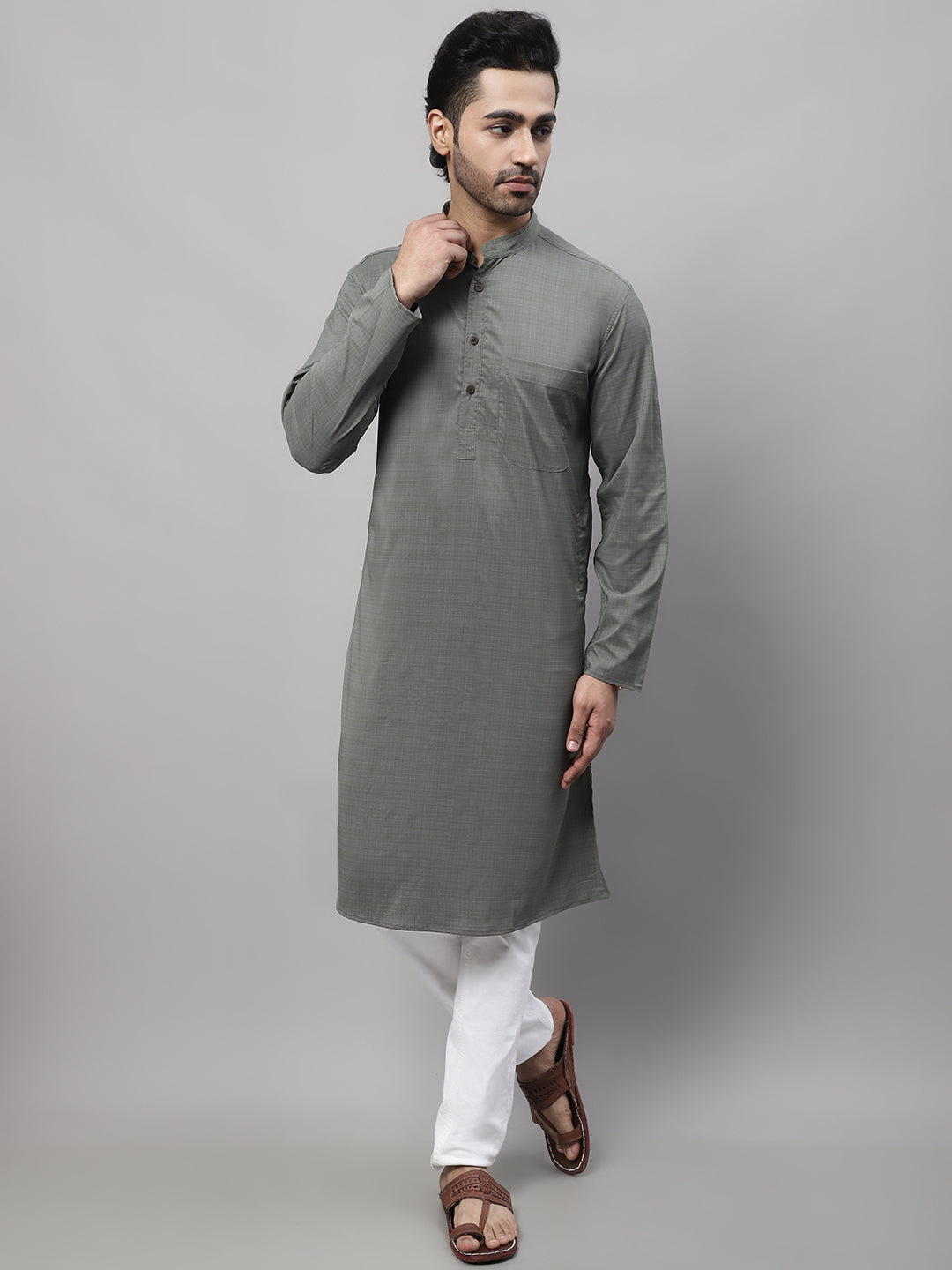 Even Apparels Multi Pure Cotton Kurta With Band Collar | Grocsy