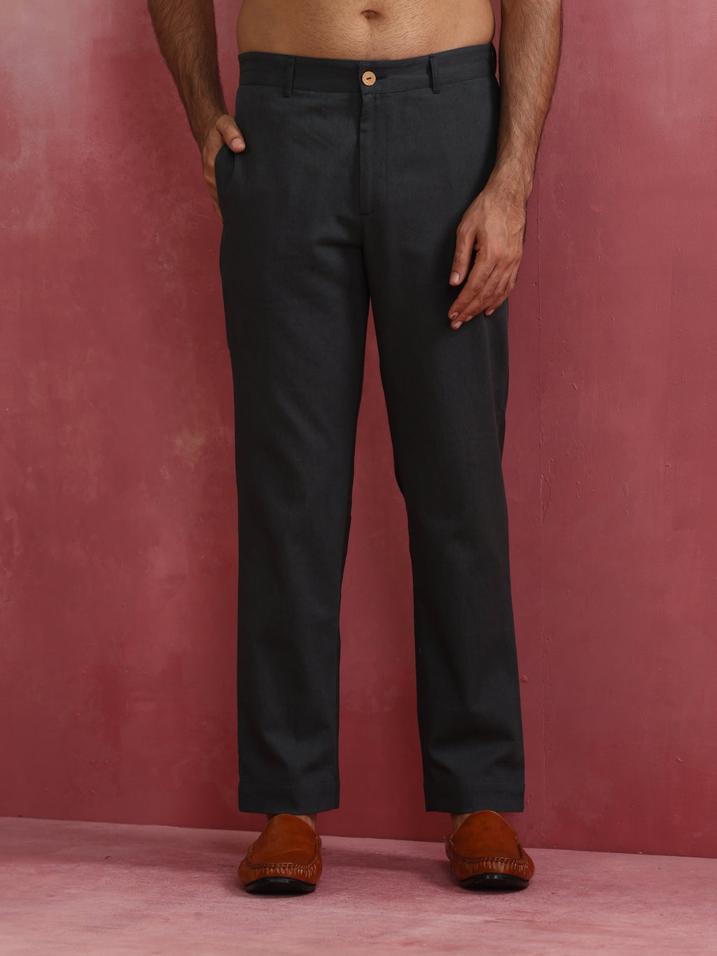 trueBrowns Men's Charcoal grey Cotton Twill Pants | Grocsy