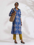 trueBrowns Blue Cotton Stripe Print Kurta Set | Grocsy