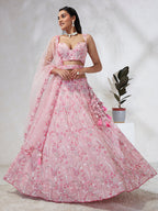 House of Panchhi Pink Georgette Sequins And Thread Embroidery Lehenga Choli & Dupatta | Grocsy
