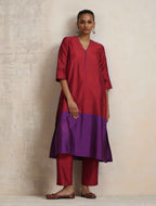 trueBrowns Red Silk Kurta Set | Grocsy