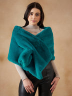 InWeave Women's Cyan Blue Long Faux Fur Cape | Grocsy