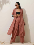 trueBrowns Peach Cotton Linen Kurta Pant Set | Grocsy