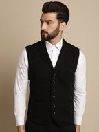 Even Apparels Men's Black Waistcoat with Notched Lapel | Grocsy