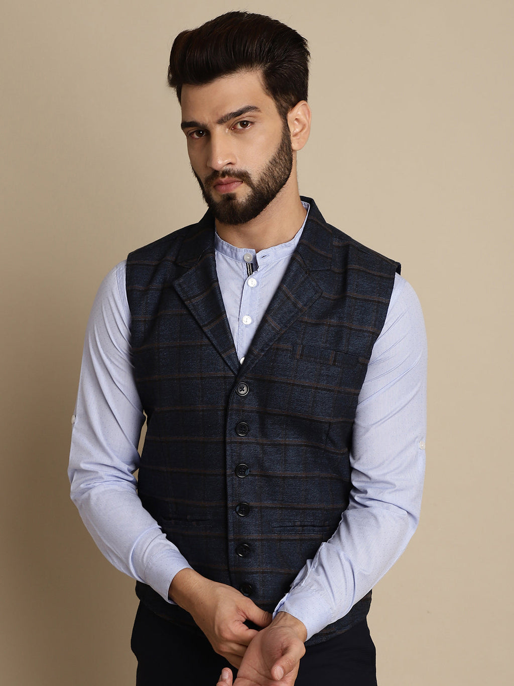 Even Apparels Men's Blue Waistcoat with Notched Lapel | Grocsy