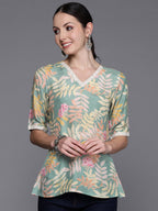 Ahalyaa Floral Printed Tunic with Lace Inserts Detail | Grocsy