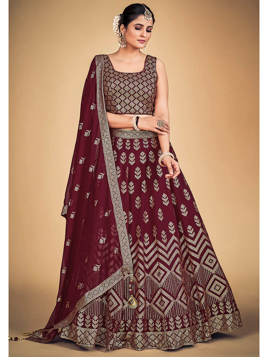 Myra Maroon Georgette Real Georgette Lehenga Choli | Grocsy