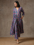 trueBrowns Blue Pink Printed Silk Kurta Pant Set | Grocsy