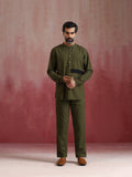 trueBrowns Men's Olive green Cotton Mandarin Collar Kurta Co-ord set | Grocsy