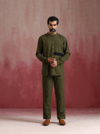 trueBrowns Men's Olive green Cotton Mandarin Collar Kurta Co-ord set | Grocsy