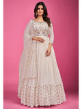 Myra White Pure Georgette Embroidered Gown | Grocsy