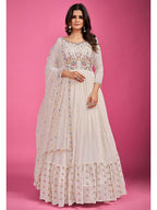 Myra White Pure Georgette Embroidered Gown | Grocsy