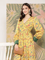 Ahalyaa Floral Printed Tie-Ups Crepe Empire Ethnic Dress | Grocsy