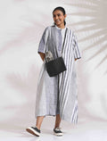 trueBrowns Off-White Cotton Multi Stripe Flared Dress | Grocsy