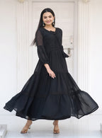 Teeya Creation Black Color Faux Georgette Silk Heavy Embroidery Work Fully Stitched Gown | Grocsy