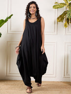 InWeave Black Round Sleeveless Jumpsuit | Grocsy