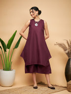 InWeave Women's Wine Solid Short Kurta Palazzo Set | Grocsy