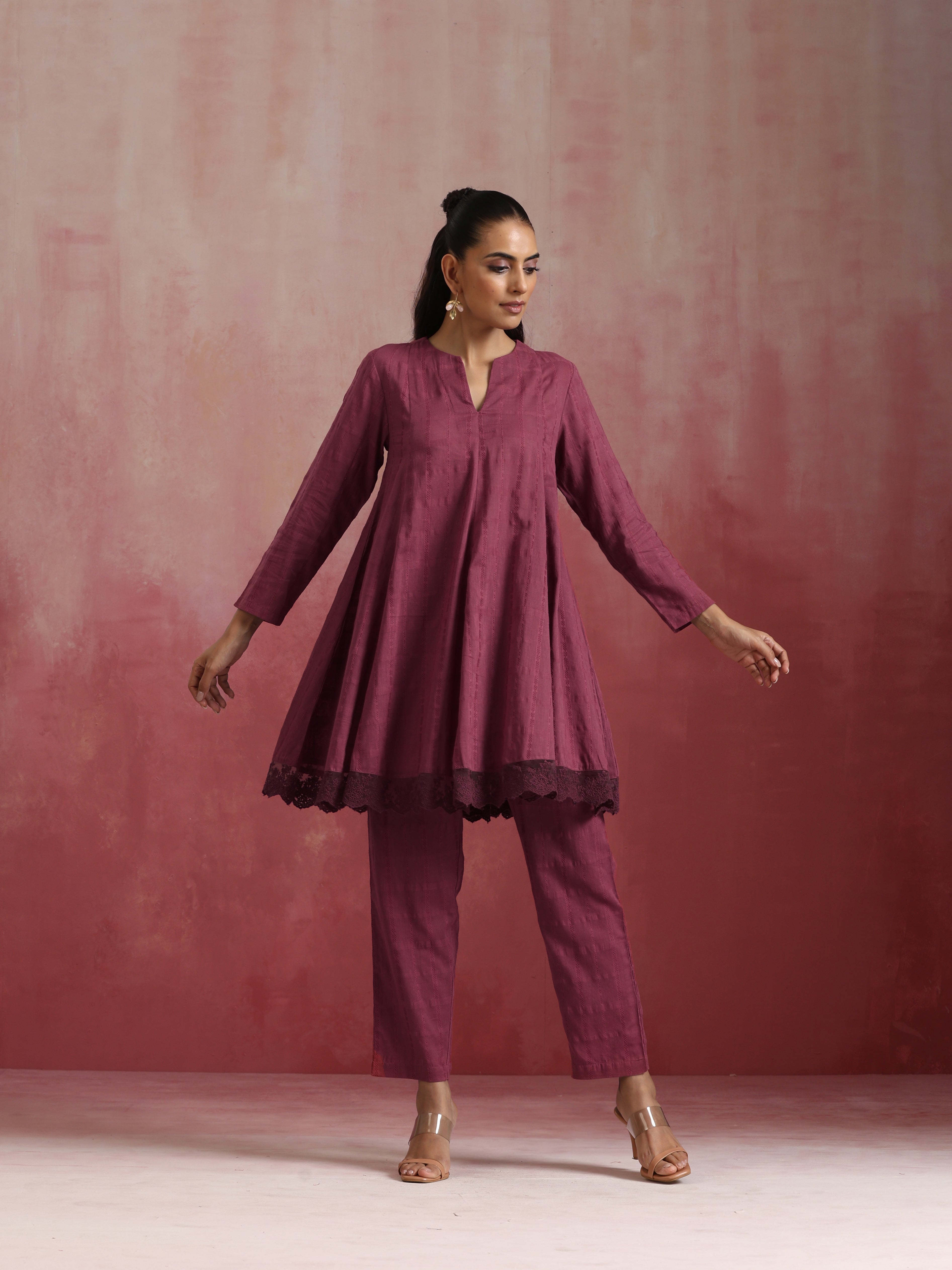 trueBrowns Mauve Cotton Dobby Co-ord set | Grocsy