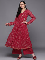 Ahalyaa Women Maroon Floral Empire Kurta with Palazzos | Grocsy